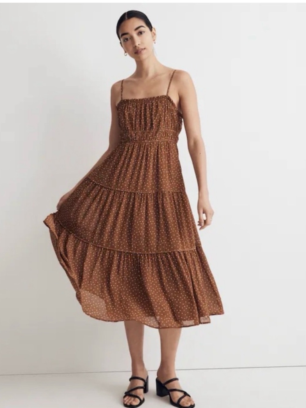 Madewell Brown Polka Dot Tiered Maxi Dress